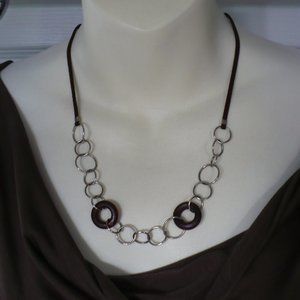 Wood and Leather Necklace Adjustable Layering